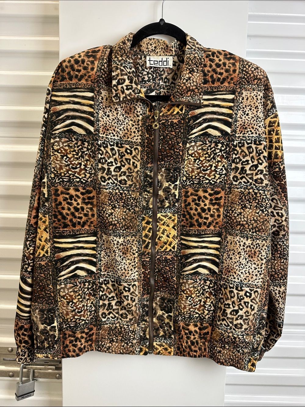 Teddi Brown Multi Animal Patchwork Zip Shirt Jacket